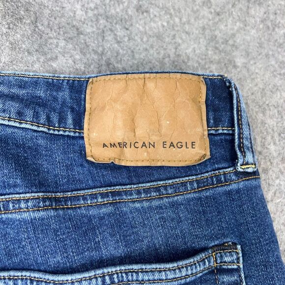 American Eagle Jeans Mens 32x34 Blue Slim Straight Stretch Whiskered Denim Pants - Picture 10 of 13